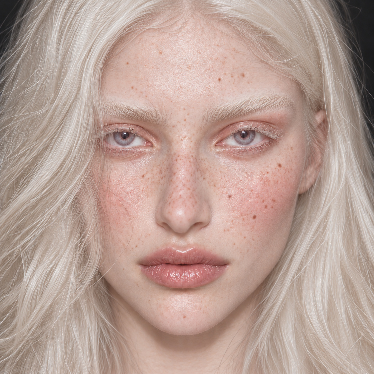 Beauty portrait with platinum blonde hair and glowing skin