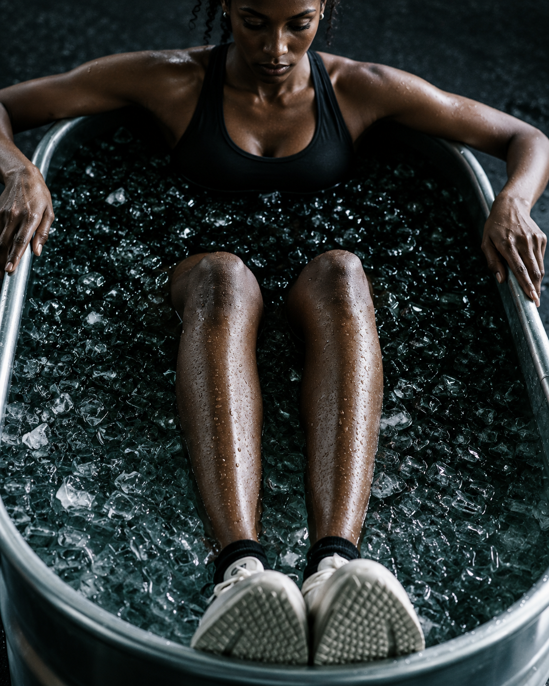 Athlete using a cold recovery bath