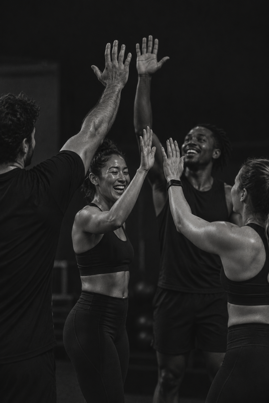 Training group celebrating together