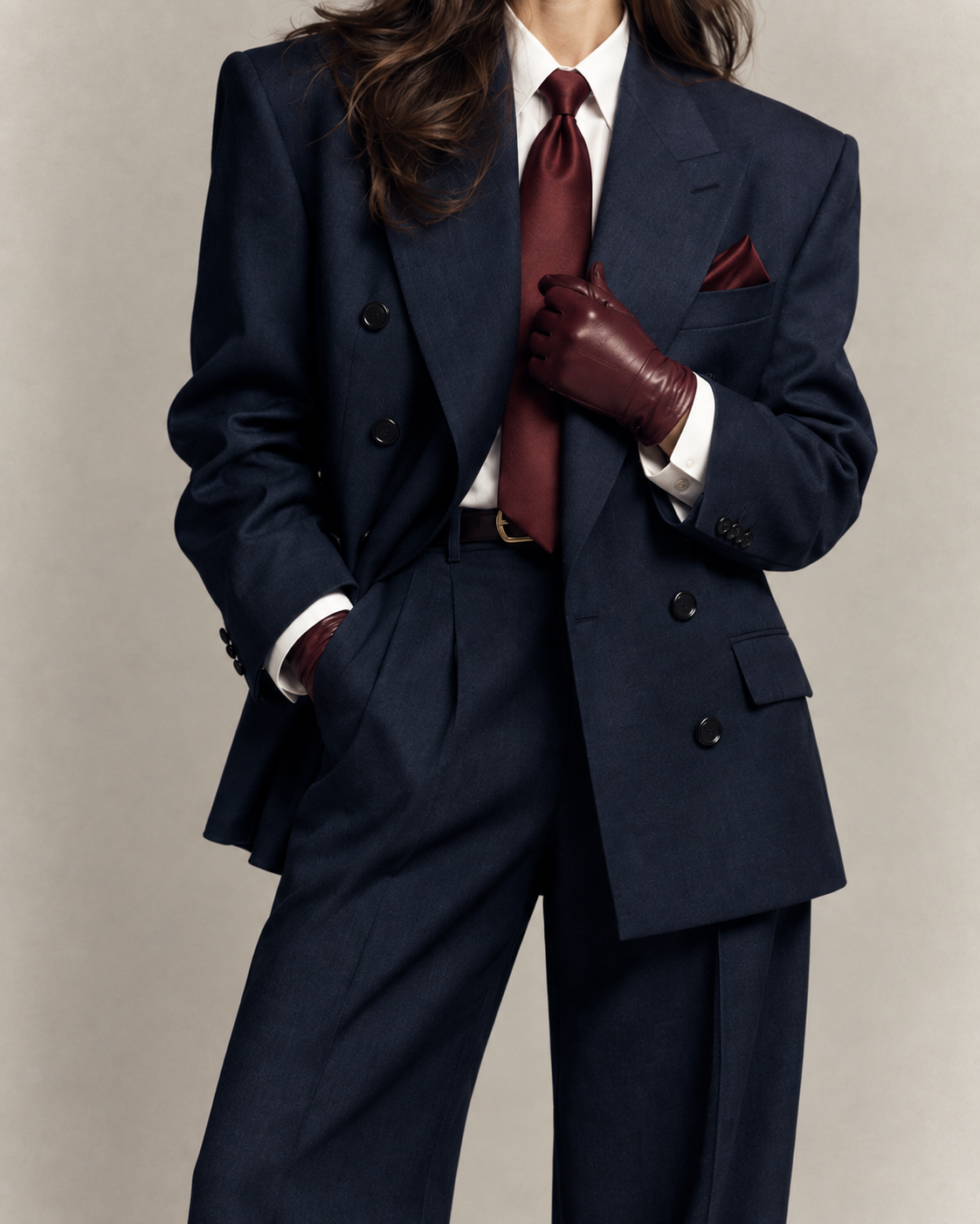 Navy tailoring detail without visible face