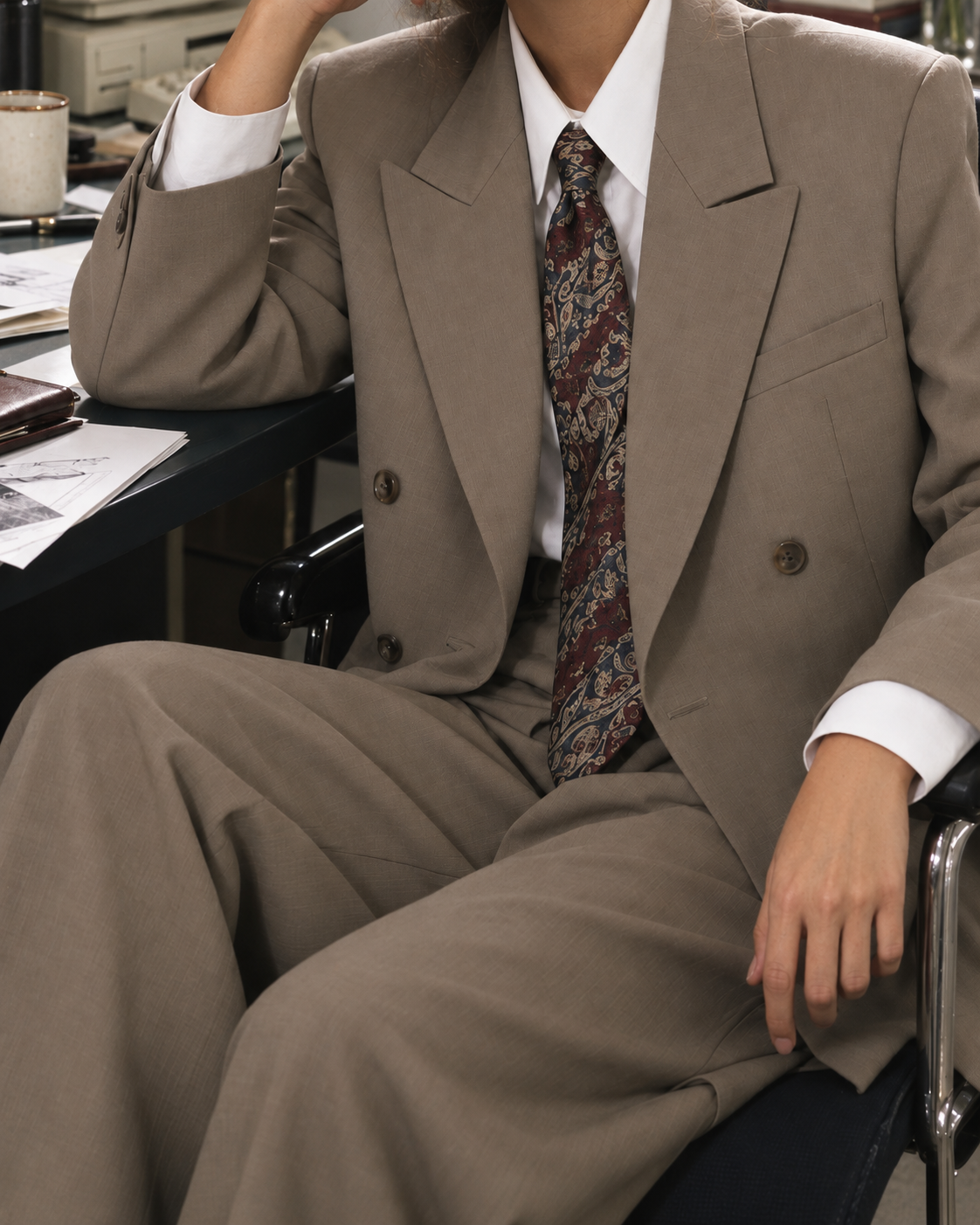 Taupe suit detail