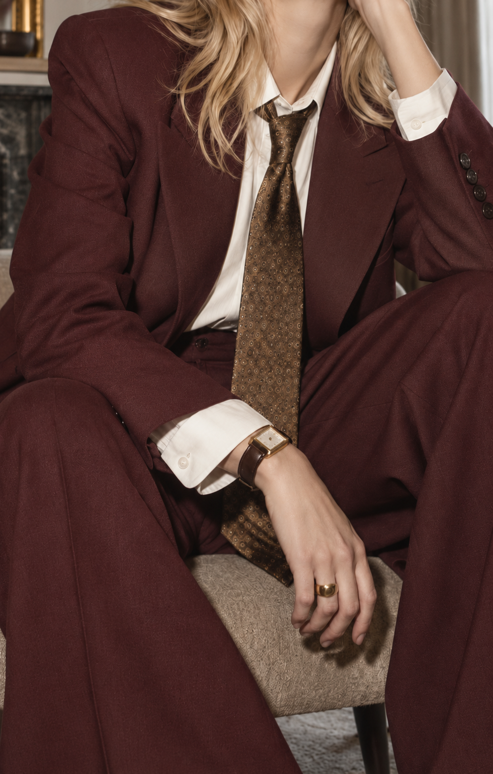 Burgundy tailoring detail