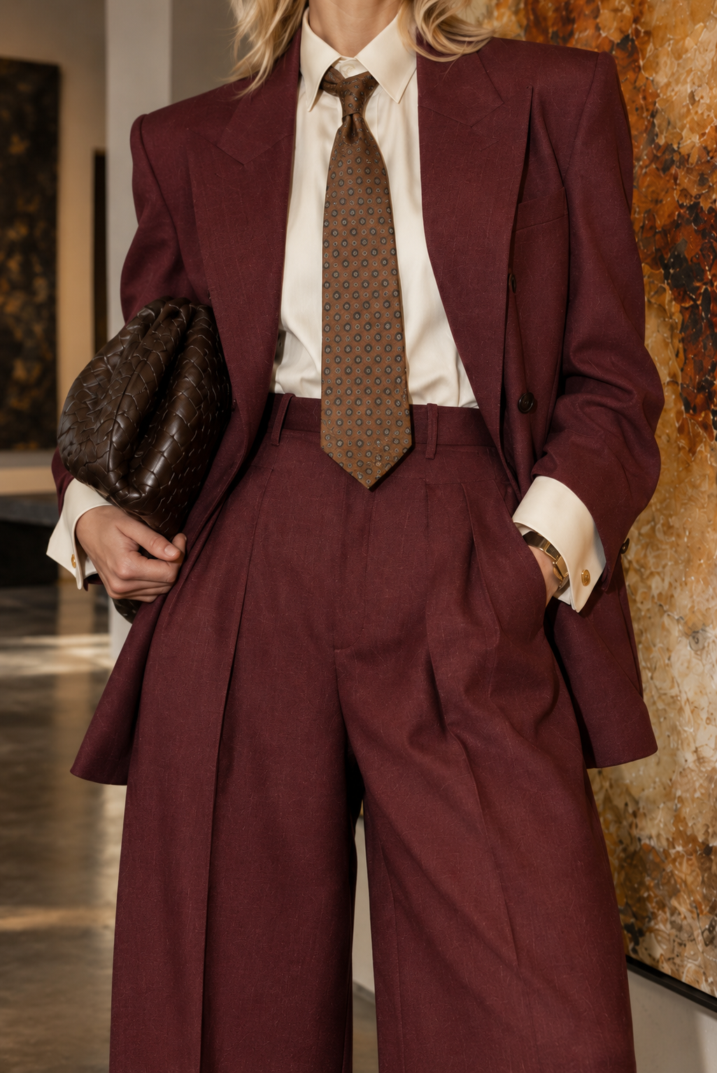 Burgundy tailoring detail