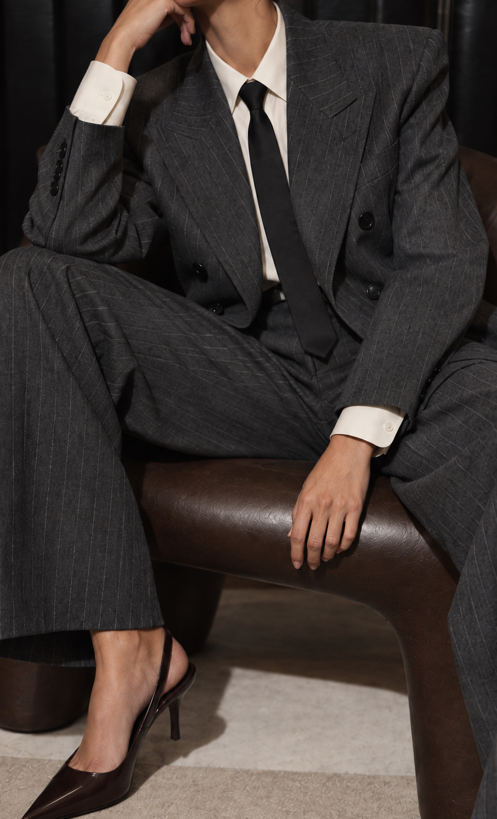 Charcoal pinstripe suit detail